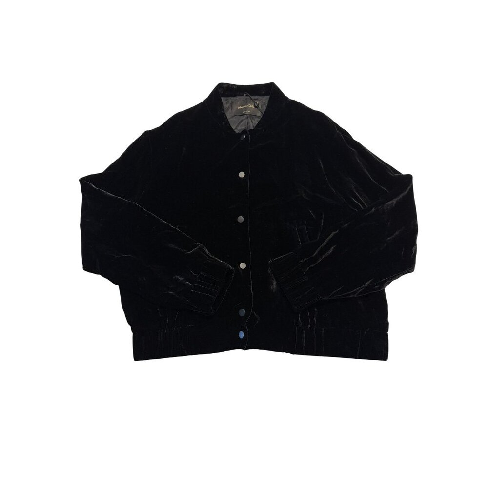 NWT Massimo Dutti Black Velvet Button Front Bomber Jacket Women's Size Small S
